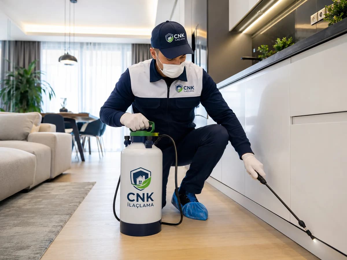 CNK İlaçlama personelinin mutfak alanında kontrollü uygulaması