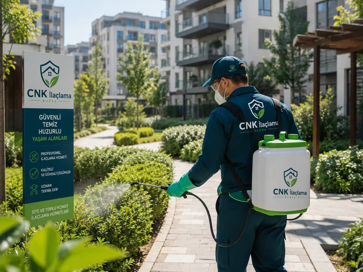 CNK İlaçlama personelinin site ortak alanında kontrollü uygulaması